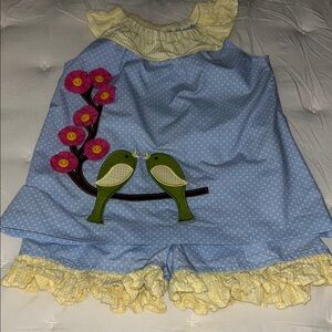 Kids Blue and Yellow Bird Appliqué Matching Set